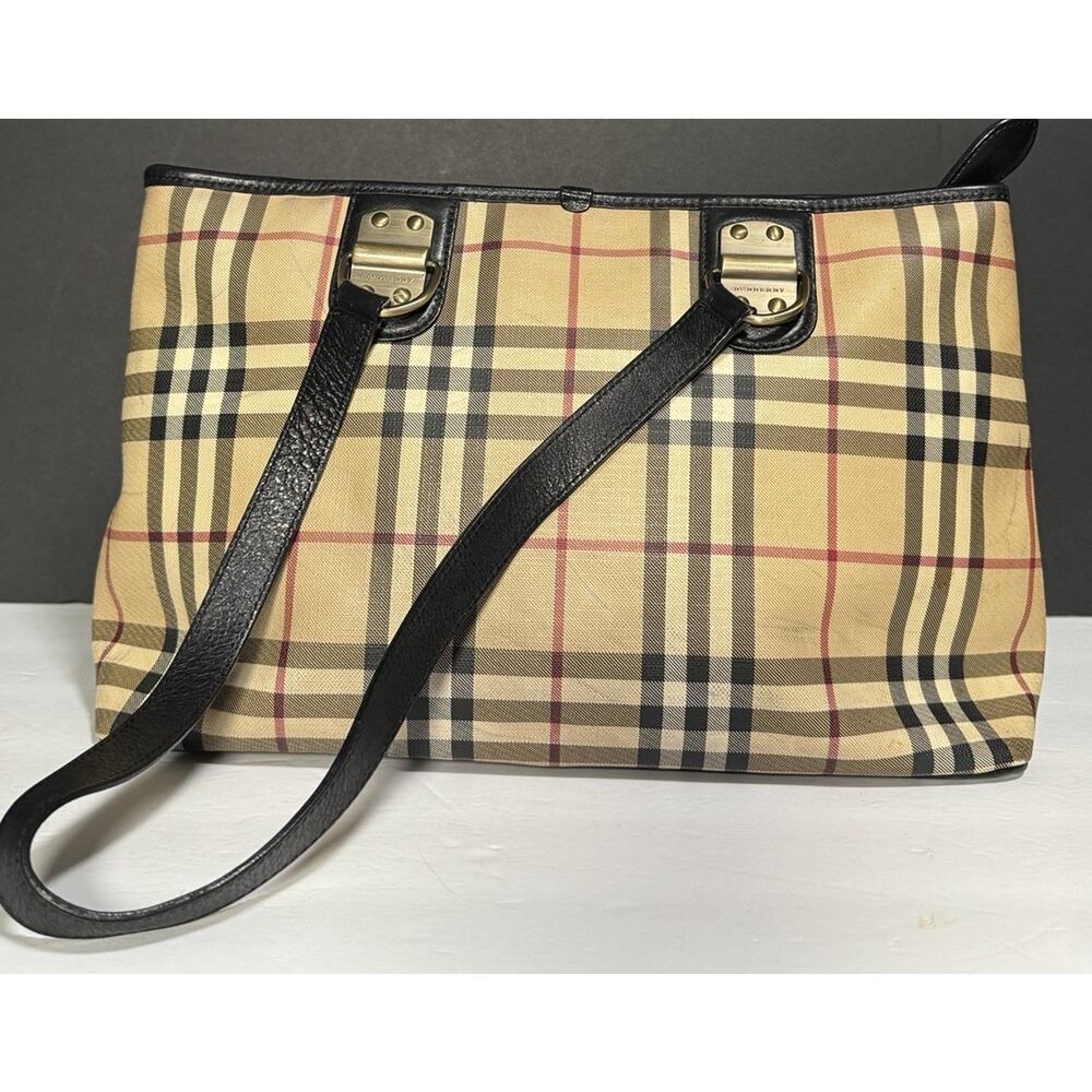 BURBERRY Nova Check Coated Canvas Top Zip Tote Vintage Authentic Hand Bag